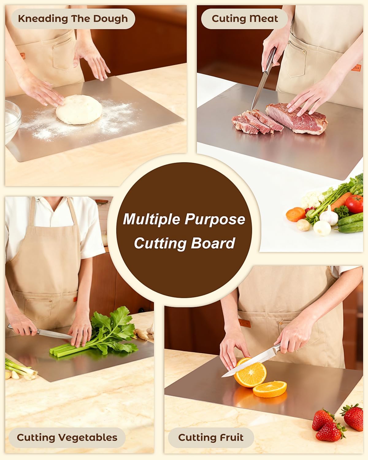 Lushbleu™ Stainless Steel Cutting Boards for Kitchen, (40 x 30cm/15.7 x 11.8 in)