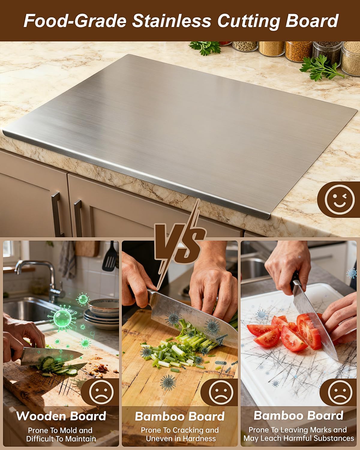 Lushbleu™ Stainless Steel Cutting Boards for Kitchen, (40 x 30cm/15.7 x 11.8 in)
