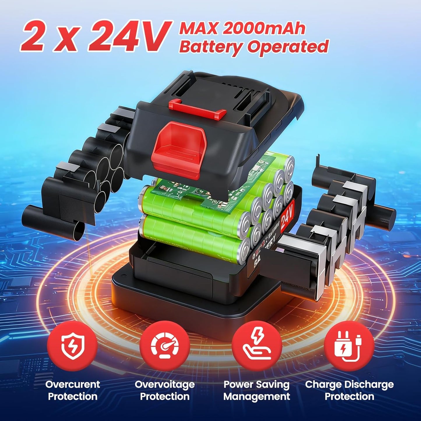 Lushbleu 24V 3-in-1 Cordless Weed Wacker with Wheels, 2 Batteries & Charger