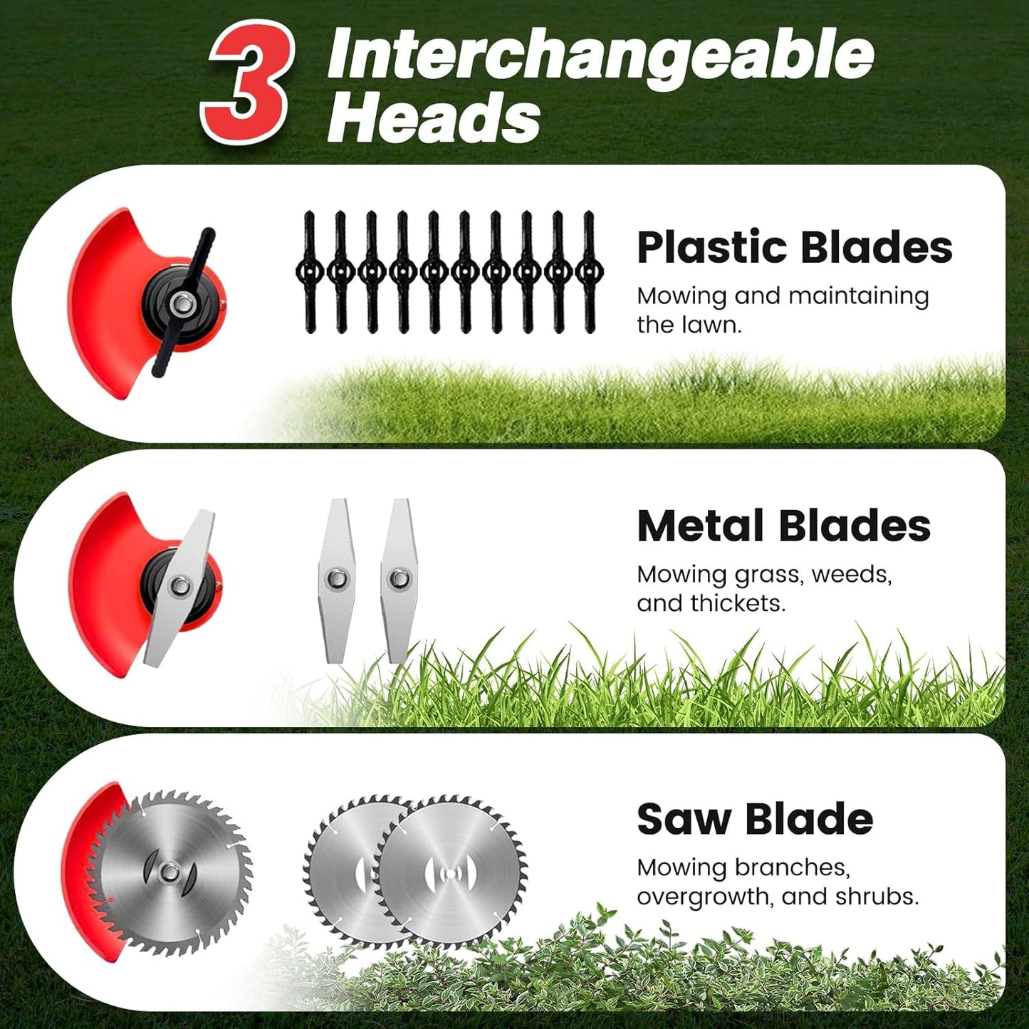 Lushbleu 24V 3-in-1 Cordless Weed Wacker with Wheels, 2 Batteries & Charger