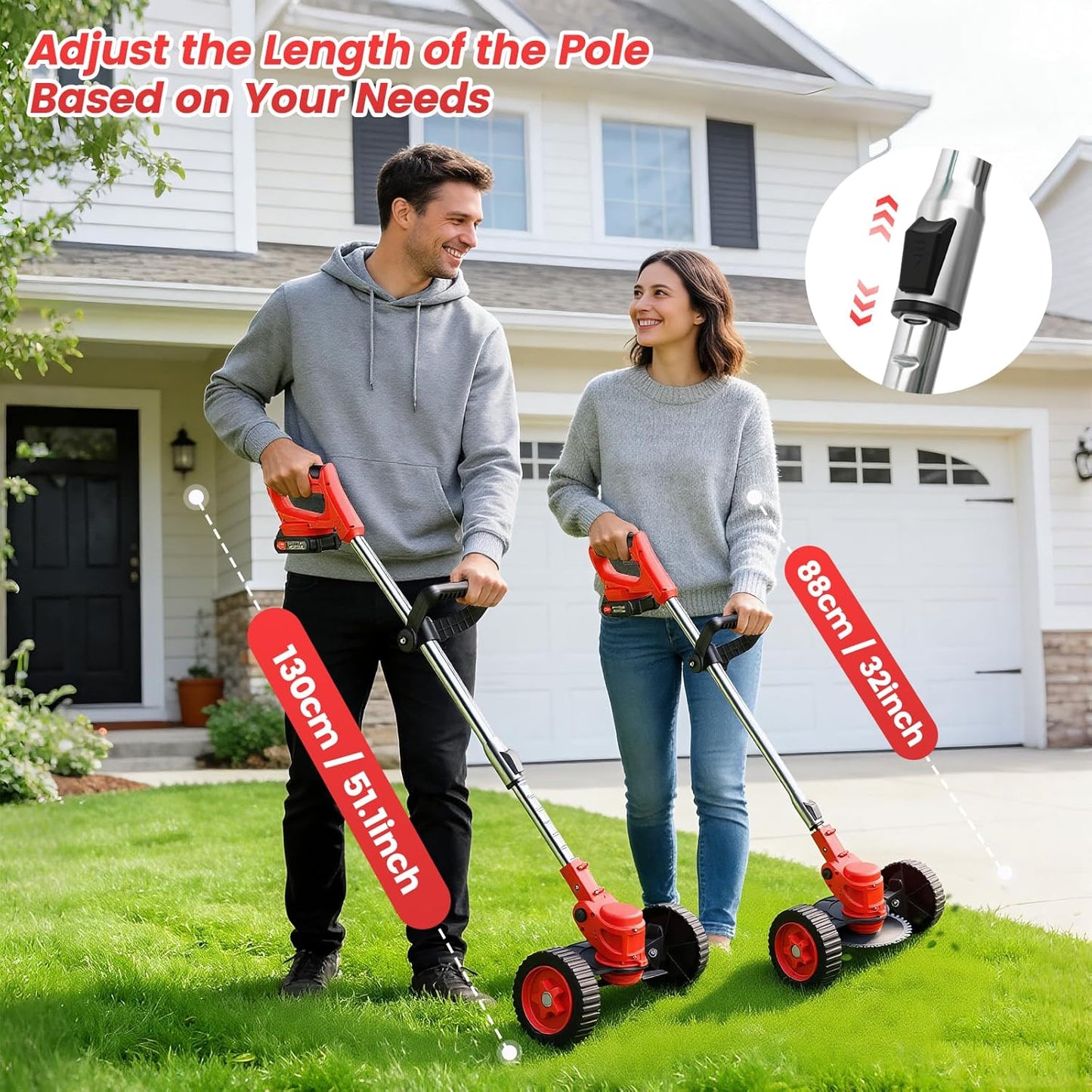 Lushbleu 24V 3-in-1 Cordless Weed Wacker with Wheels, 2 Batteries & Charger