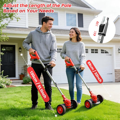 Lushbleu 24V 3-in-1 Cordless Weed Wacker with Wheels, 2 Batteries & Charger