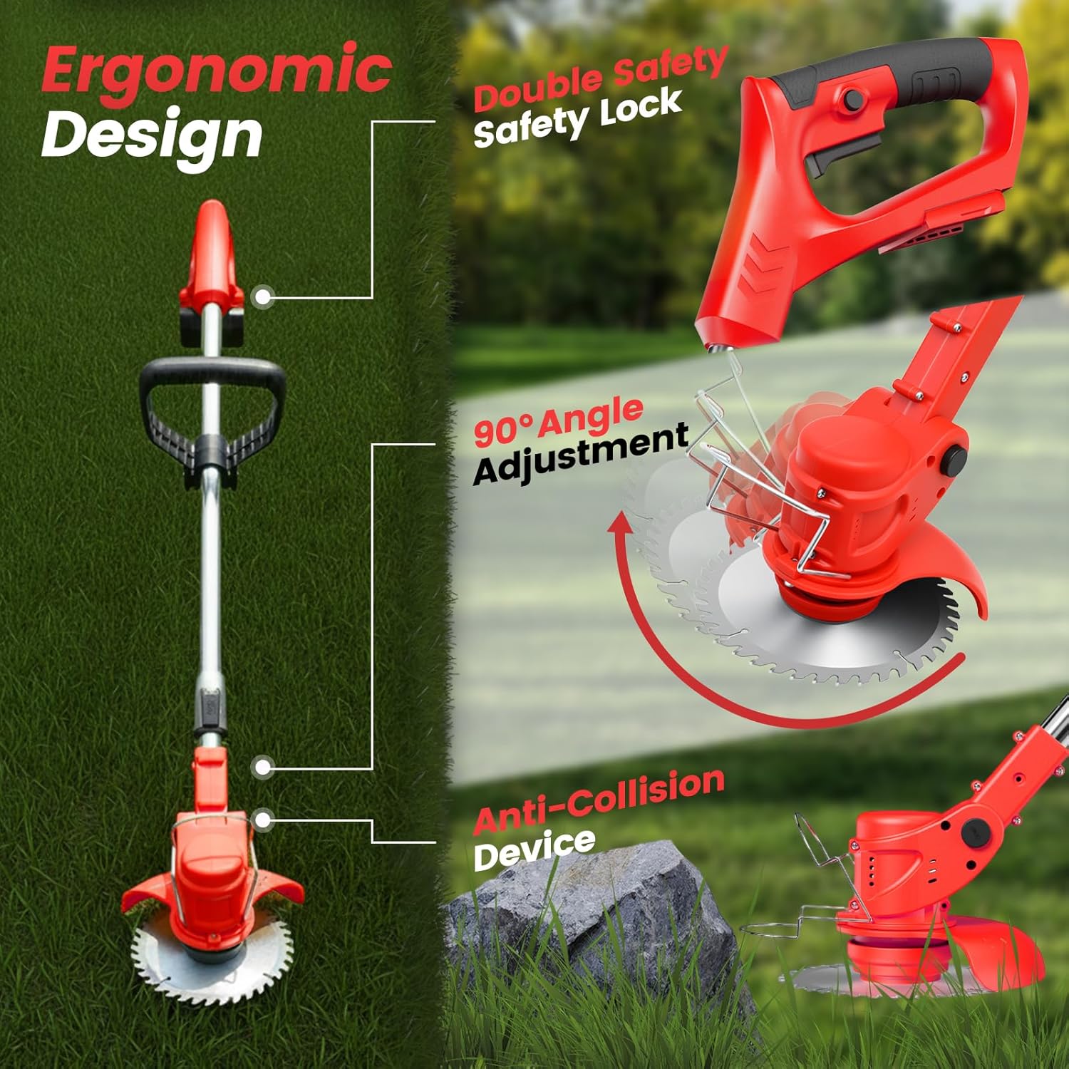 ALSO GO 24V Electric Weed Wacker with Wheels, Grass Trimmer Cordless, 3 in 1 Weed Eater Battery Powered with 2pcs Batteries & Charger, Weed Trimmer/Brush Cutter/Edger Lightweight for Lawn & Yard